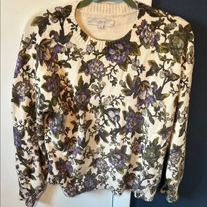 LOFT Floral Sweater with Purple and Green Floral Design great condition